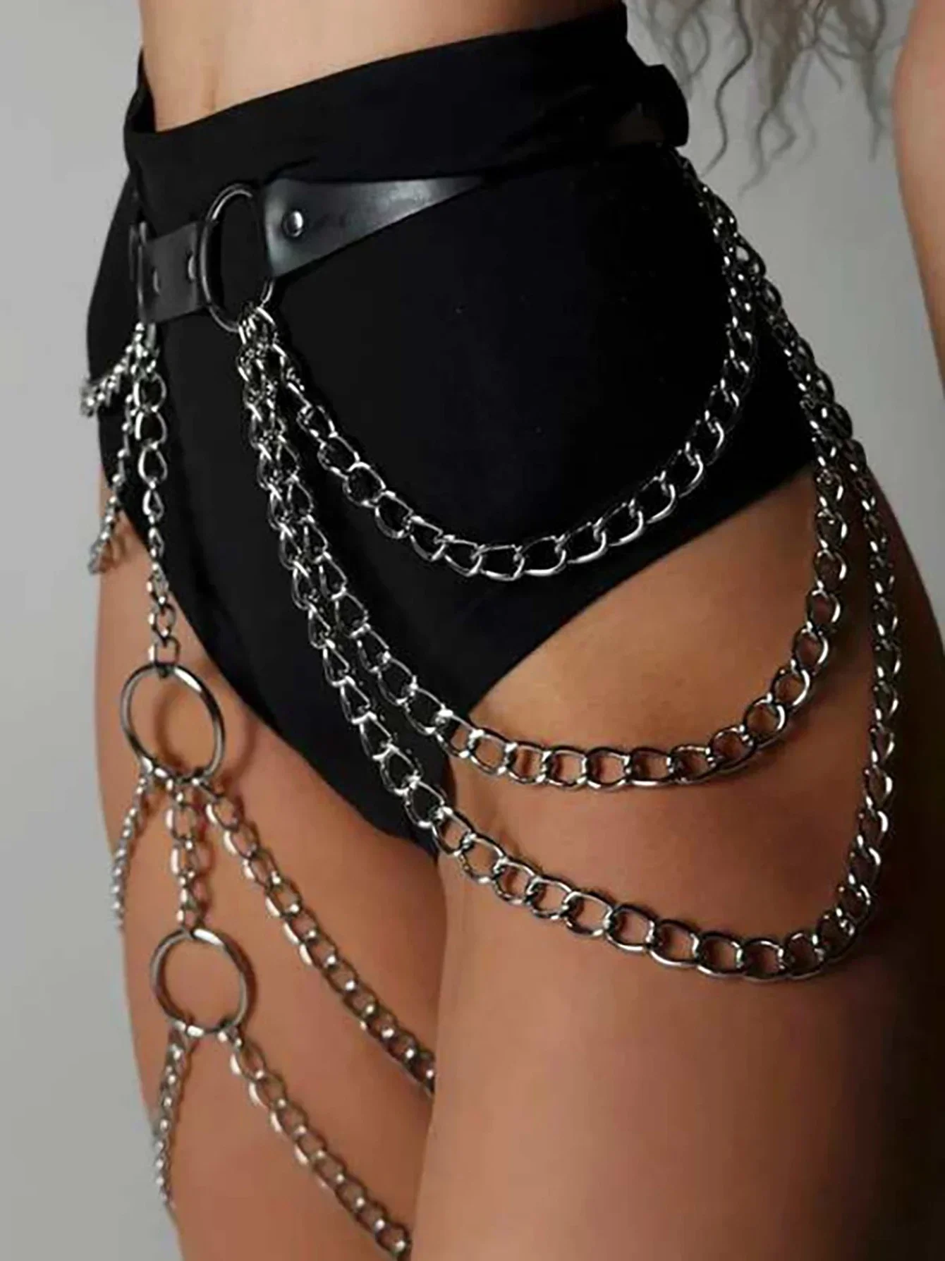 

Trendy Sexy Women Leather Harness with Chain Thigh Garter Bondage Leg Harness Gothic Fetish Exotic Cosplay Clothing Accessorie