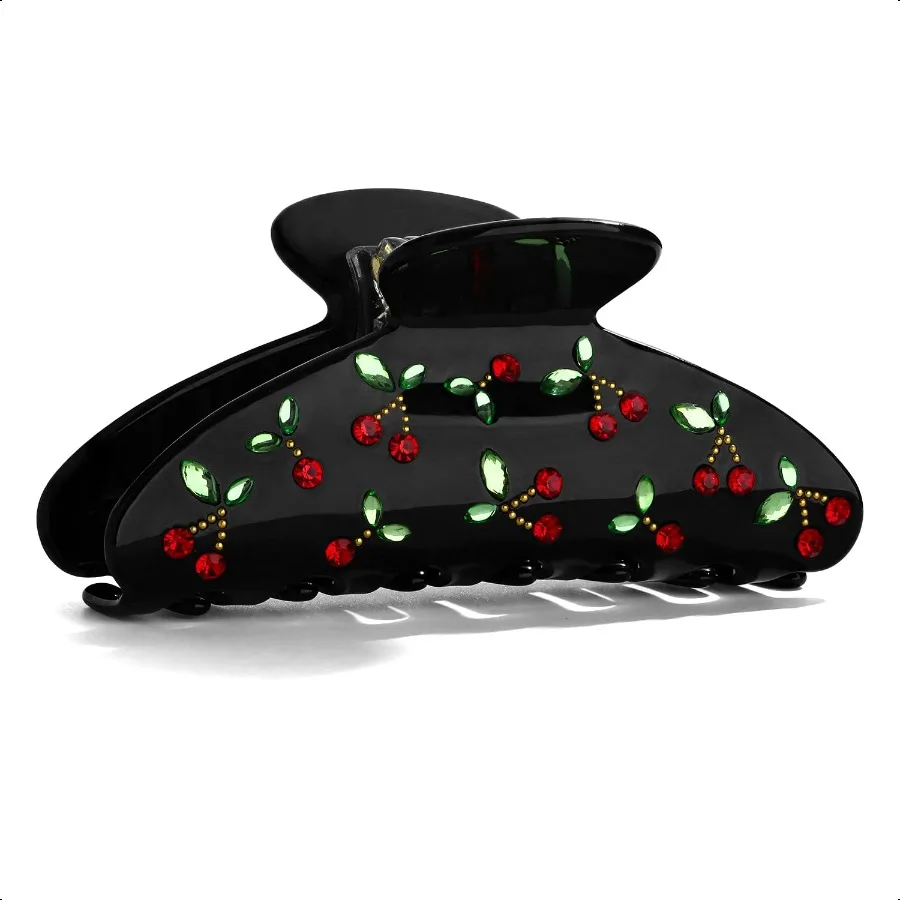 

Акриловые заколки для волос для женщин Черные заколки-когти с рисунком стразов Заколка для волос красной вишни с когтями для густых волос Stro