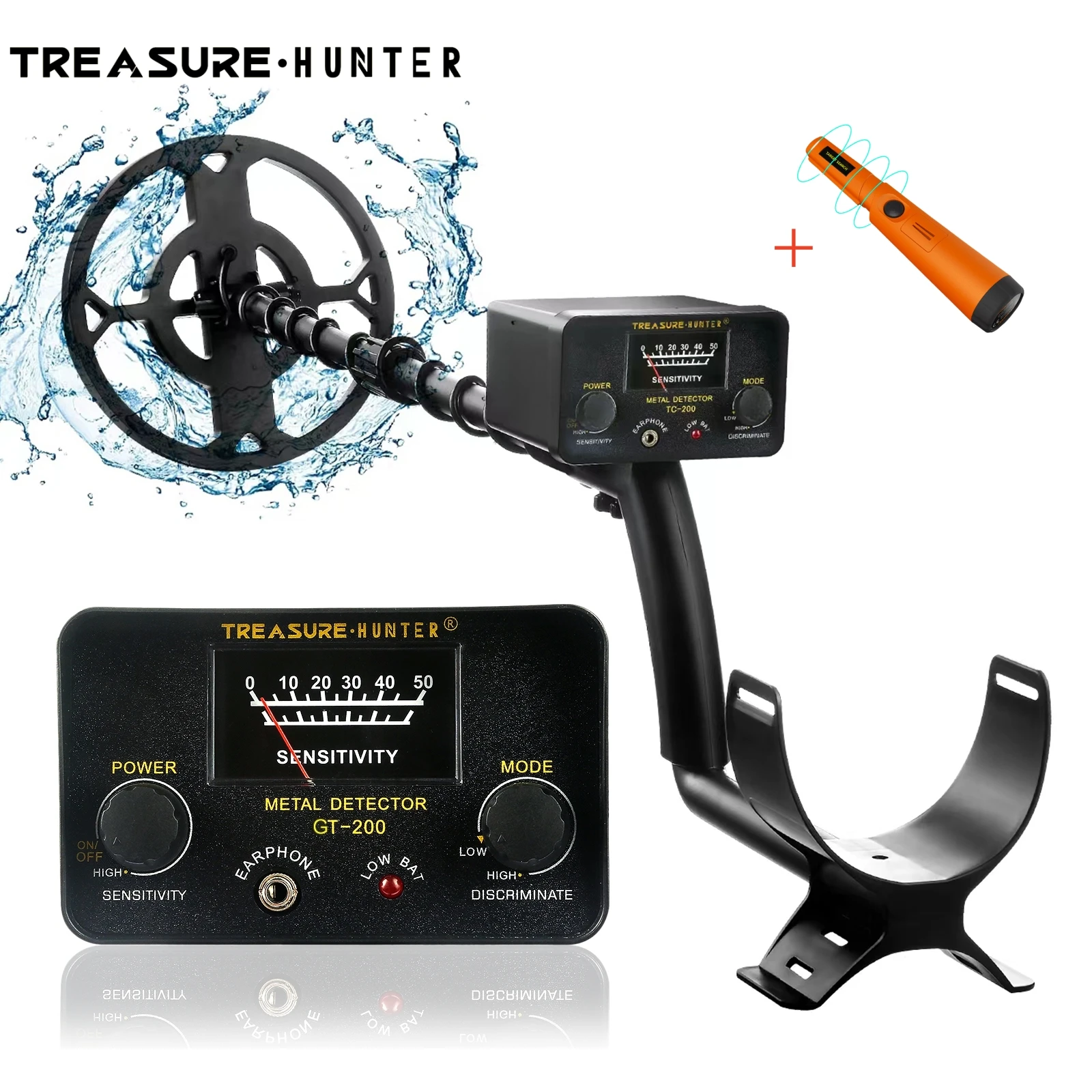 

Treasure Hunter GT200 Metal Detector Waterproof Beginner Underground Professional High Sensitive Adjustable Pinpointer GT110