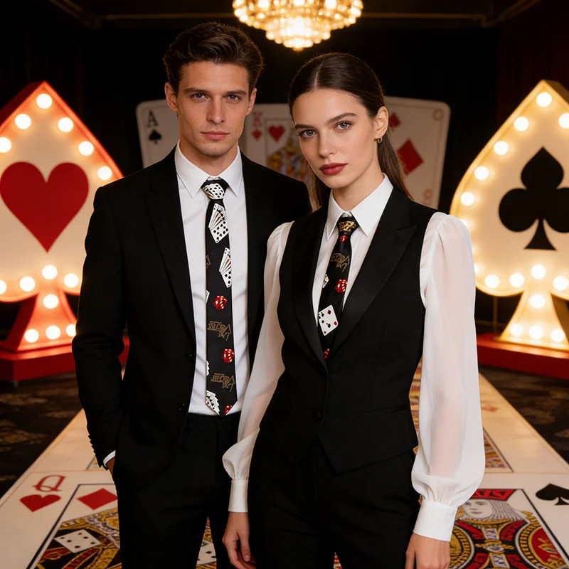 Corbata de corbatas para hombre, vestido Formal, camisas de boda, corbata de 2 pulgadas de ancho, cartas de juego de moda, póker Blanco clásico,