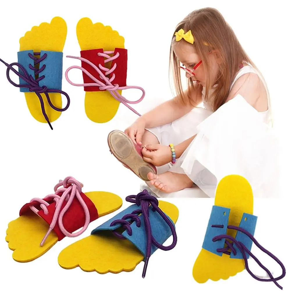 Learn To Lace Tie Lace Up Slippers Threading Toy Non Woven Shoe Accessories Practice Winding Shoelace Practice Slippers