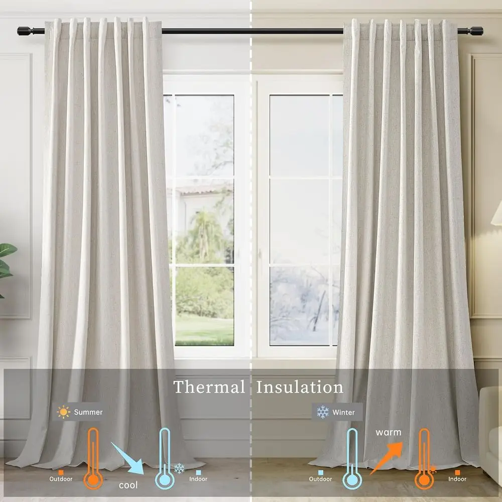 Cream Beige Linen Blackout Curtains, 52x84, 2-Panel Set for Bedroom, 84 Inch Length, Neutral Thermal Insulated Drapes for Living