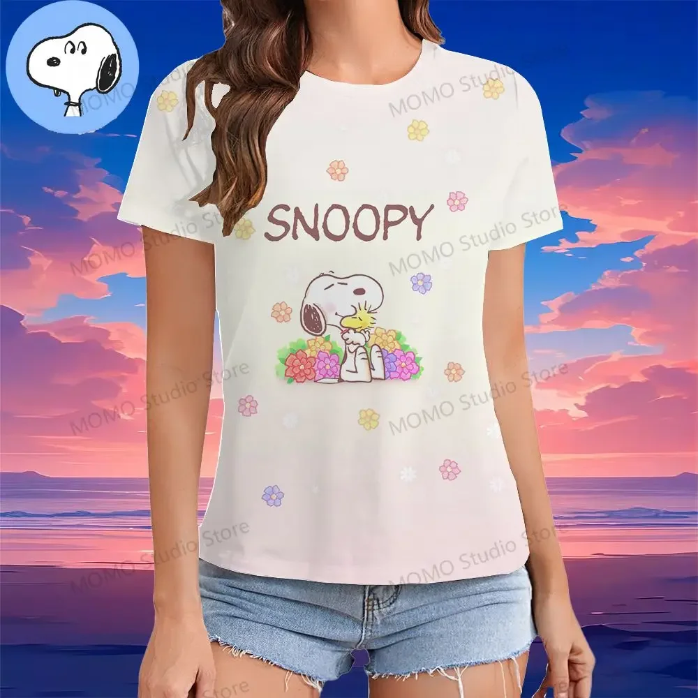 Summer Short Sleeve 100-6XL Cartoon Snoopy Girls T-Shirt 3-14 Kawaii Street Y2K Clothing O Neck 2024 Fashion Clothing Tops