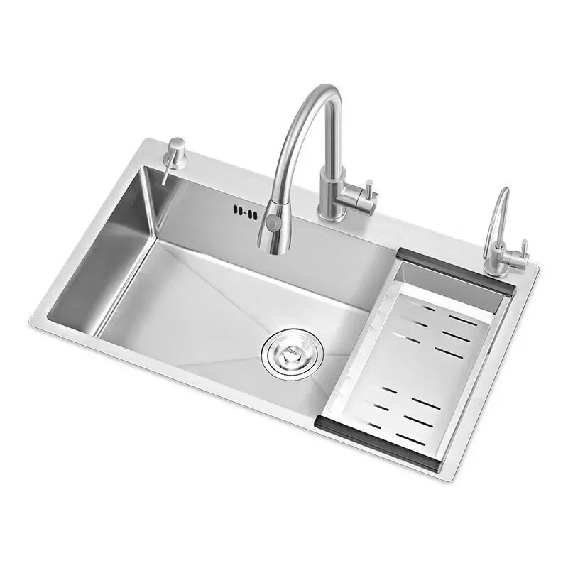 304 Stainless Steel Natural Brushed Kitchen Sink Thickened Double Bowl Manual Household Vegetable Washing Basin Single Unit