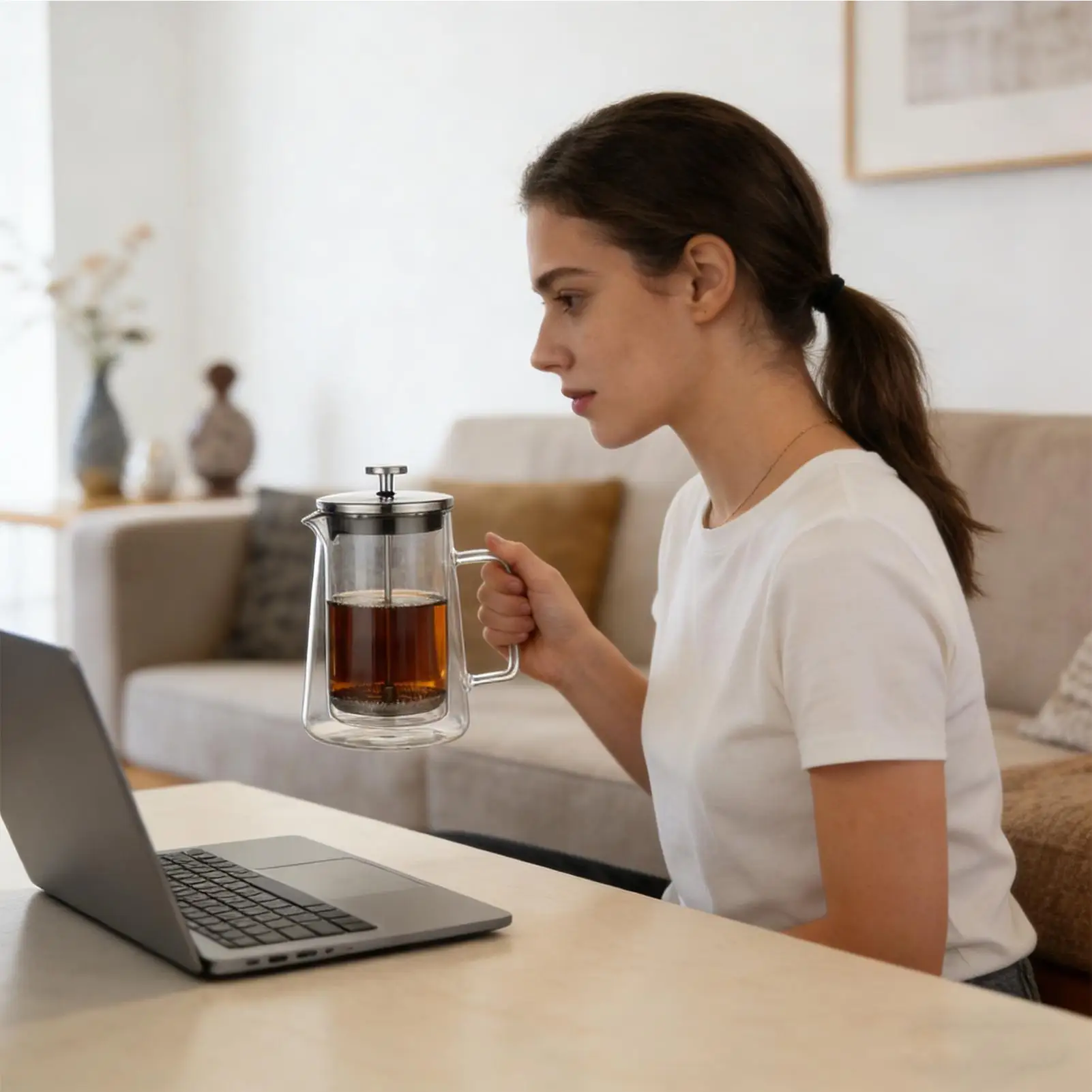 

Press Tea Maker Glass Stainless Steel Double-Wall Insulated Makers Coffee Maker Press For Camping Travel Tea Cafe Home Office