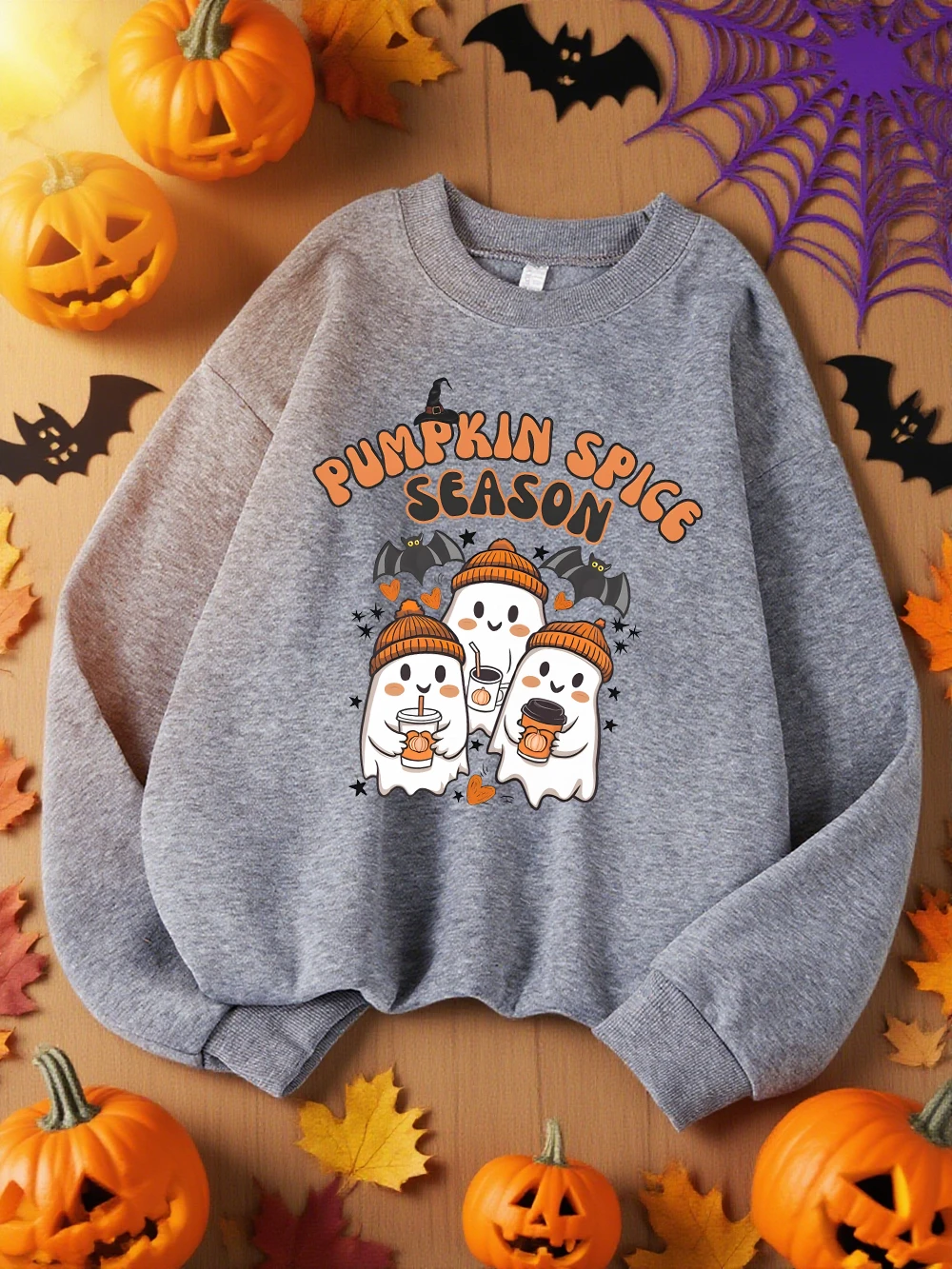Sumpkin Spice Season يطبع هالوين البلوز المرأة Crewneck لينة هوديي الصوف الدافئة بلوفر شتوي ملابس كاجوال فضفاضة