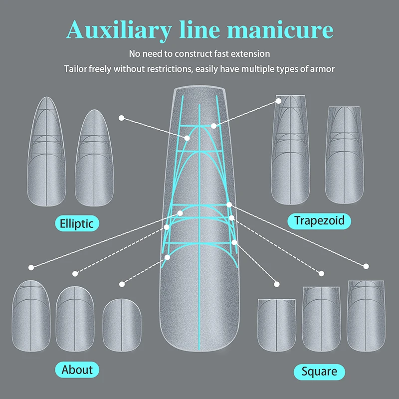 240 Stück trapezförmige lange, matte, weiche Gel-Nagelspitzen, spurlos, mit Hilfslinien, multifunktional, vollständige Abdeckung, künstlicher Nagel zur Verlängerung