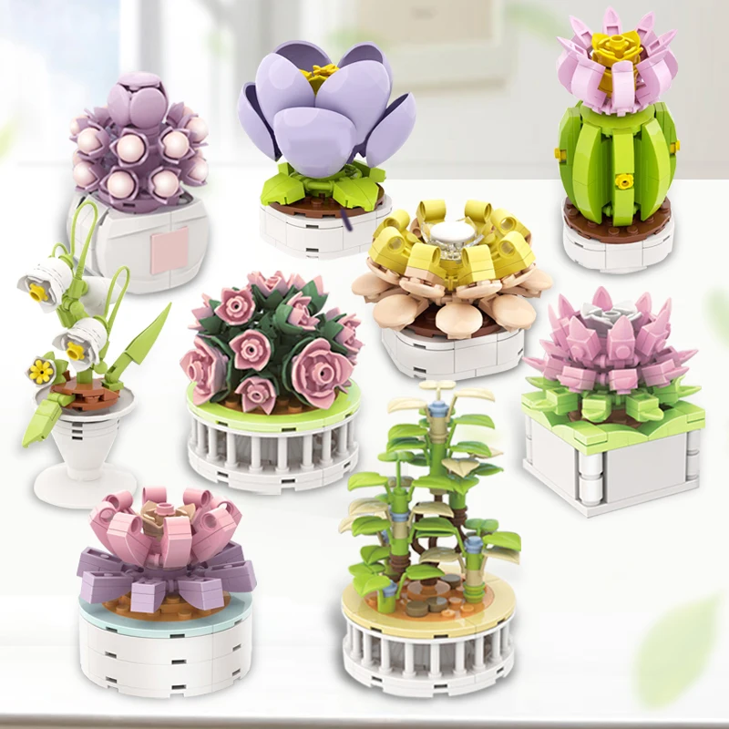 City DIY Potted Plants Succulents Cactus Gypsophila Bonsai Tree Gardens Romantic Building Blocks Model  Kids Sets Kits Toys