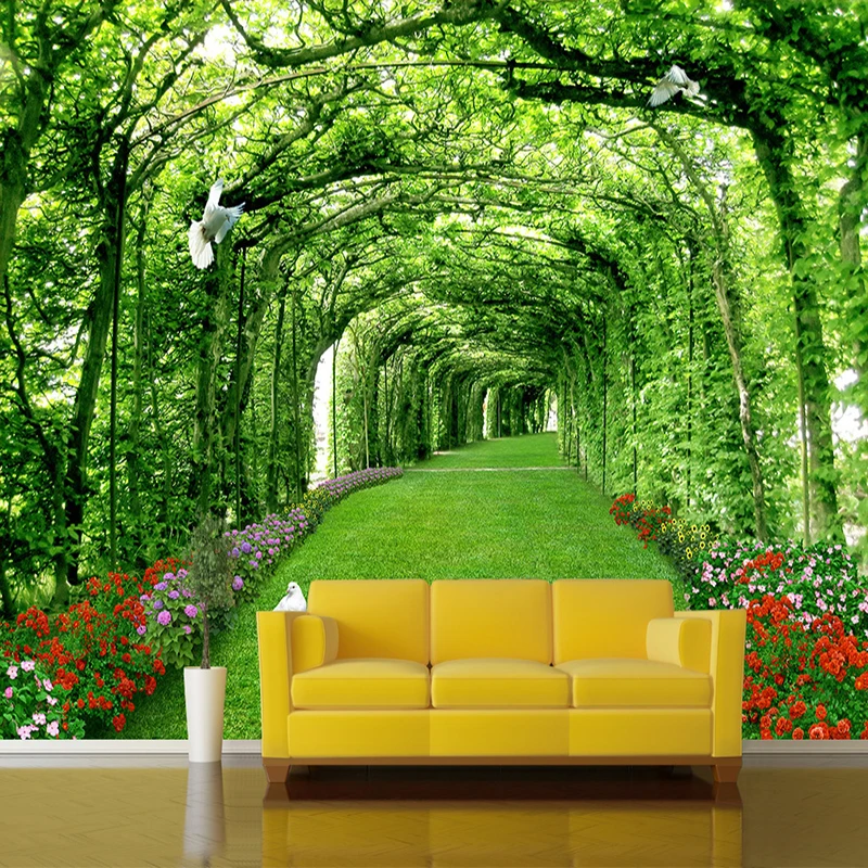 Custom Photo Wallpaper For Walls 3 D Green Forest Tree Lawn 3D Stereo Space Backdrop Wall Paper Home Decor Mural Papel De Parede