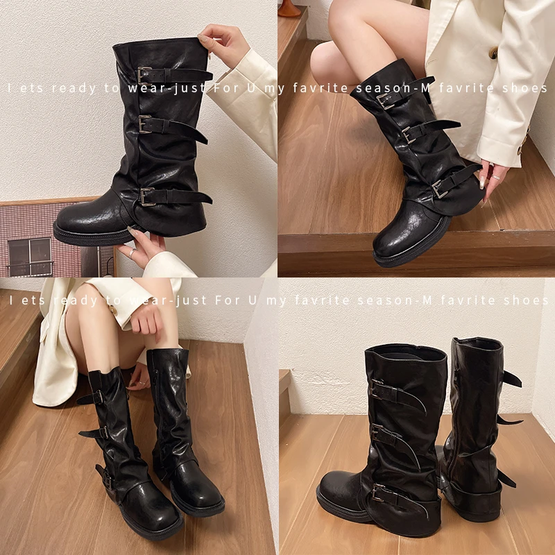 الرجعية قبعات رعاة البقر الغربية الأحذية النسائية منتصف العجل حزام بولي الأوساخ Sle Faionable عادية الجوف خارج بولي Leather الجلود جولة تو الجوارب الأحذية #3