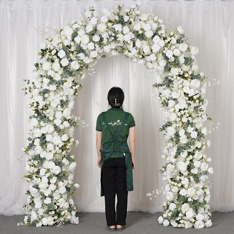 Luxus  Rose Babys breath grün Eukalyptus Blatt Blume Reihe Läufer Hochzeit Bogen Deko Blumen arangement mit Rahmen