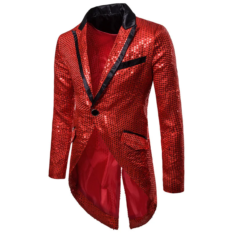 B240European and American men's autumn and winter sequin decoration design evening dress tailcoat men's lapel suit dress