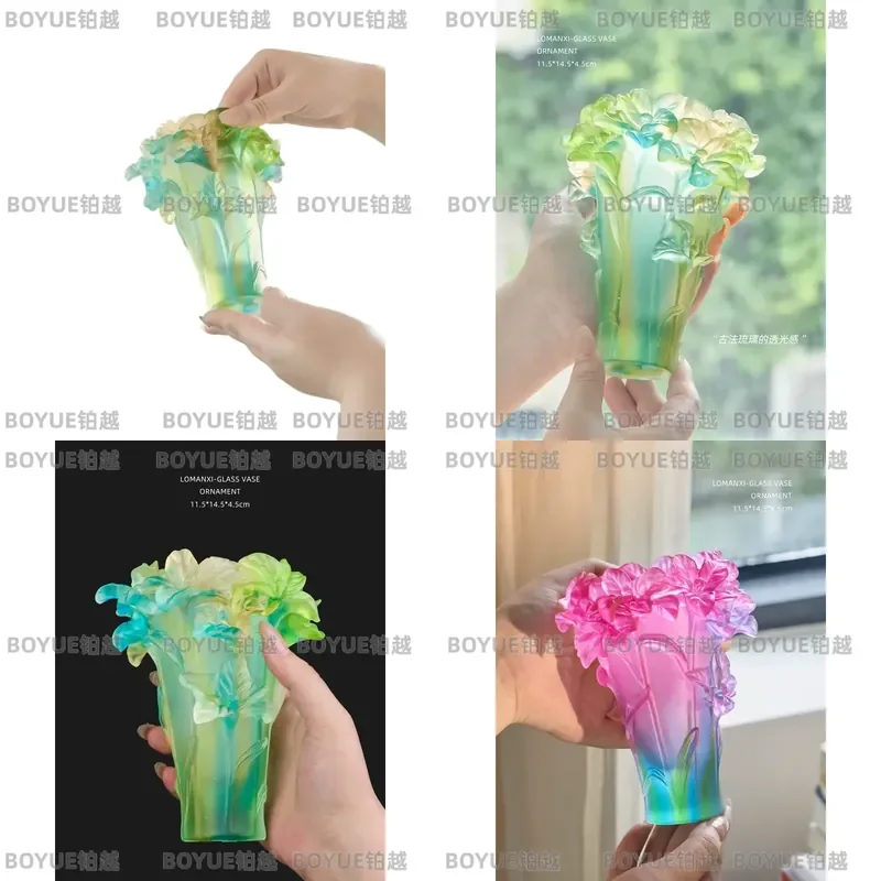 French Style Relief Glass Vase Bilan Flower Shadow Design High End Home Decor Ornament Elegant Atmosphere Art Piece for