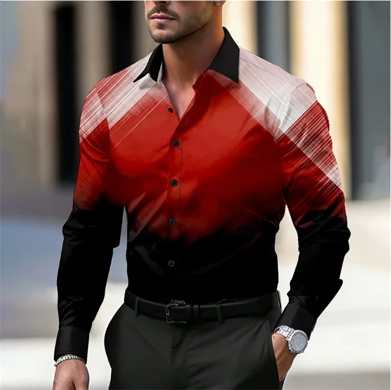 

New Men's Ethnic Color Retro Style Soft and Comfortable Shirt Street Vacation Racing Spring/Summer Collar Long Sleeve Shirt Top