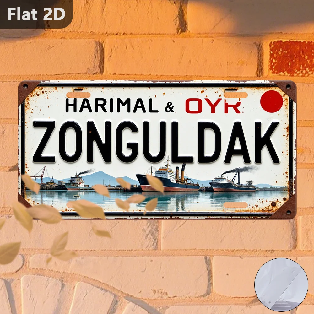 Vintage Zinc Sign Zonguldak Port, 12x5.9 Inch Retro Metal Wall Decor for Cafe Garage Garden