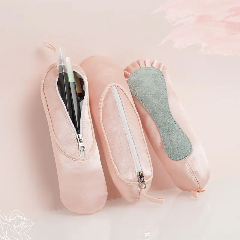 Pink Ballet Shoe Satin Pencil Bag Makeup Bag Stationery Storage Cosmetic Holder Bag for Dancers Purse Keyring Dance Accessory