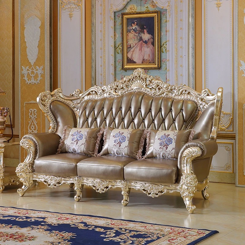 

European-style first-layer cowhide leather art combination, reception room, living room meeting guest leather sofa set