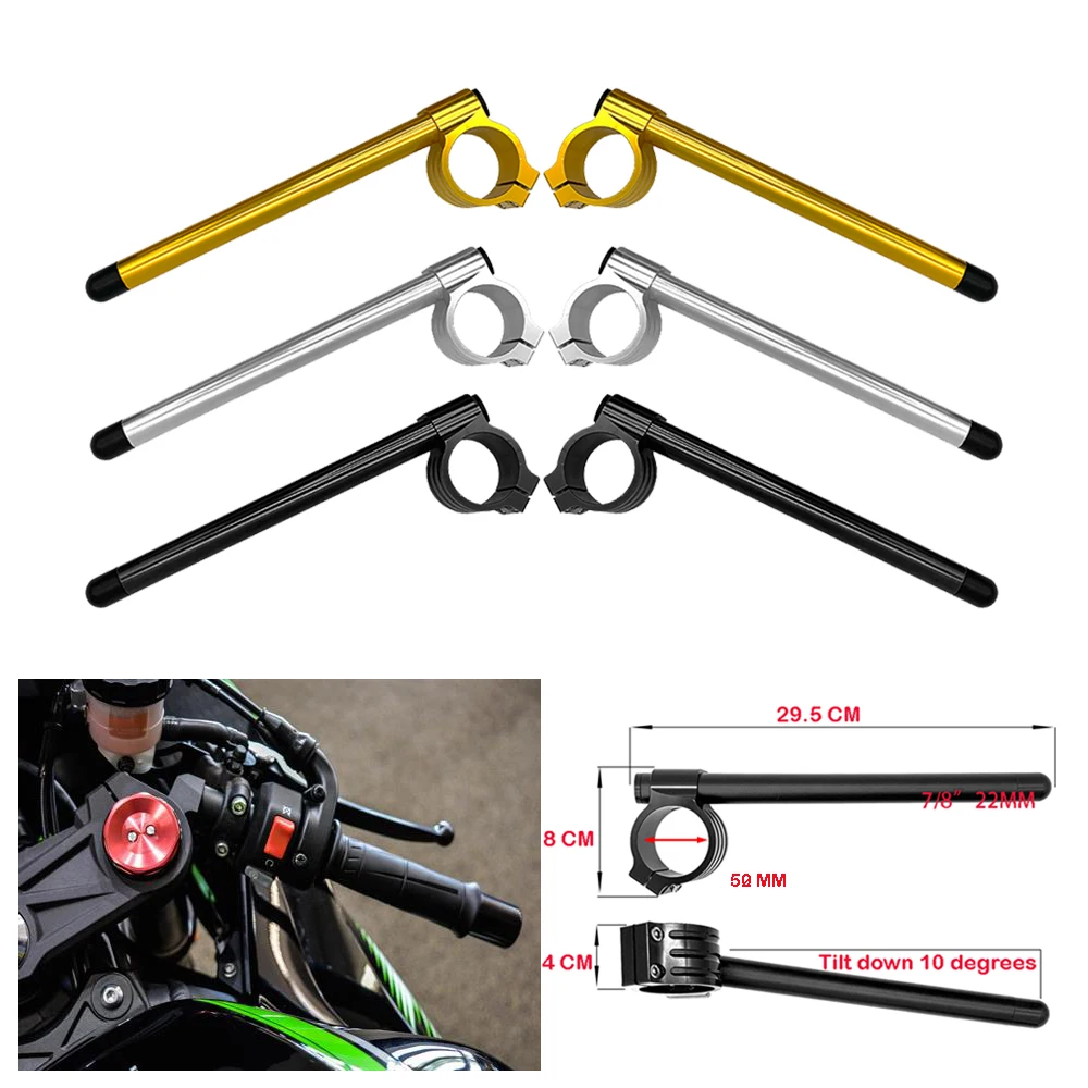 

Fits for Kawasaki ZX6R ZX10R ABS Ninja 636 ZX-6R ZX-10R 2004-2015 50mm Motorcycle Adjustable Clip Fork Ons Split Handlebars Set