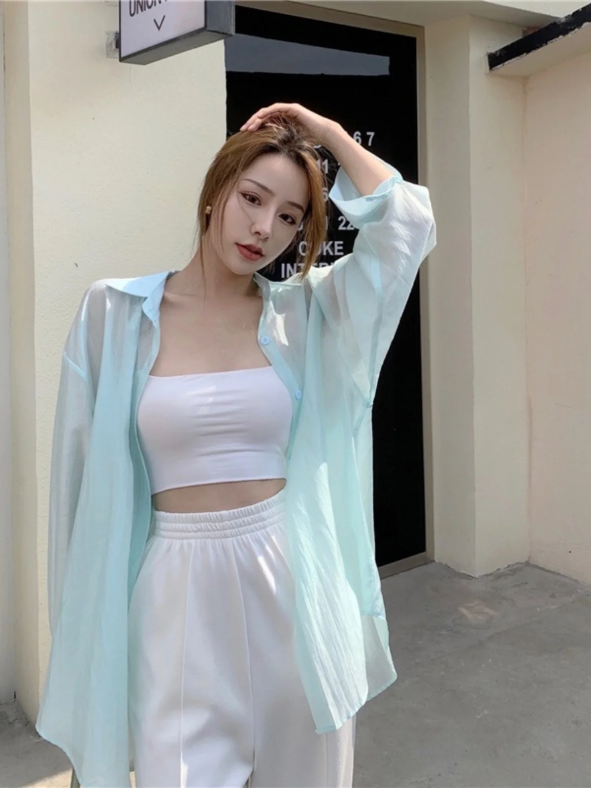 ฤดูใบไม้ผลิ 2024 ผู้หญิงหลวม Fit ยาว Sve irt Ba แยกบางสี Belted สวมใส่สบายๆฤดูร้อนใหม่มาถึง