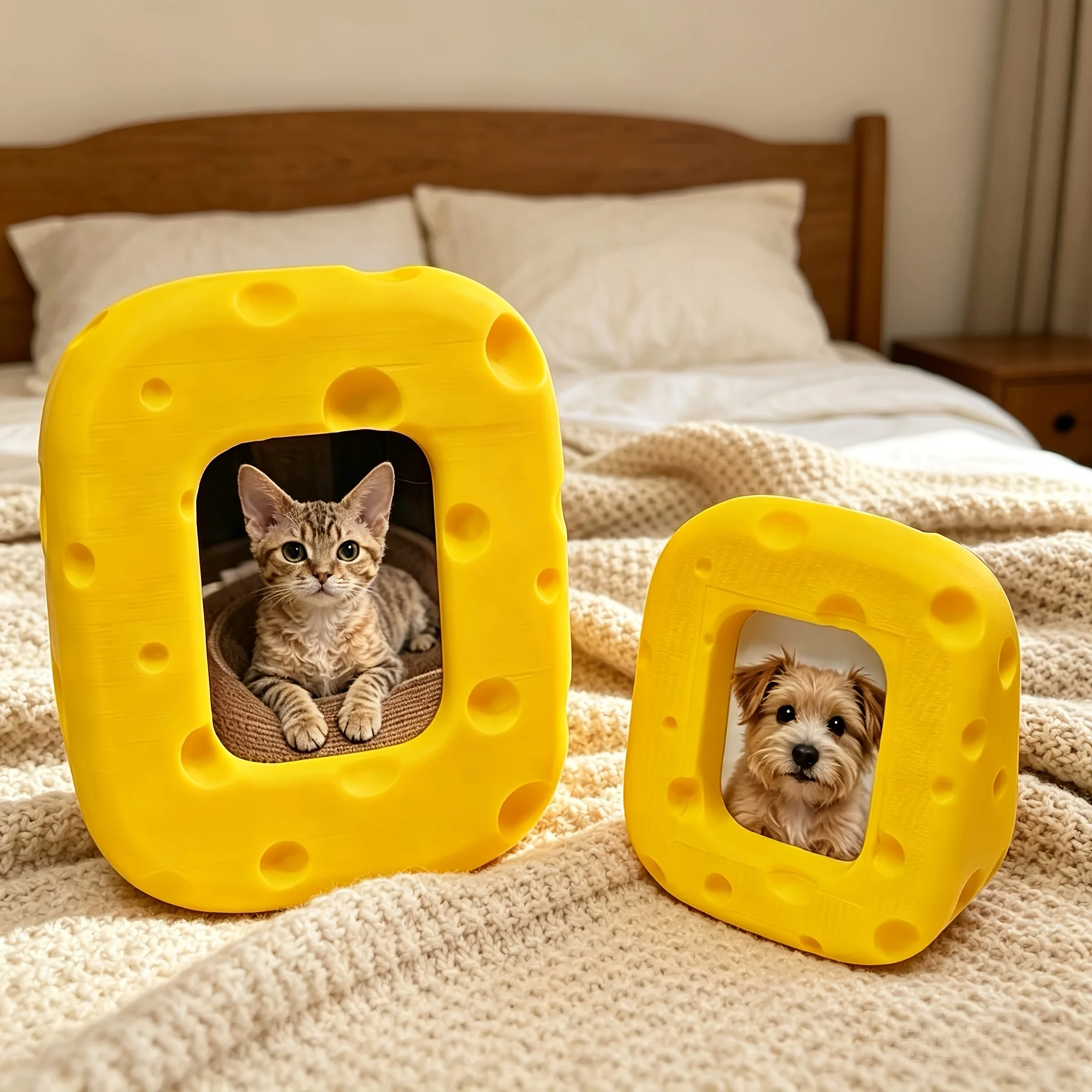 Cute Swiss Cheese Photo Frame Pet Picture Holder Decor Ornaments for Home Desktop Shelves Fun Home Decor for Cat Dog Owners Gift