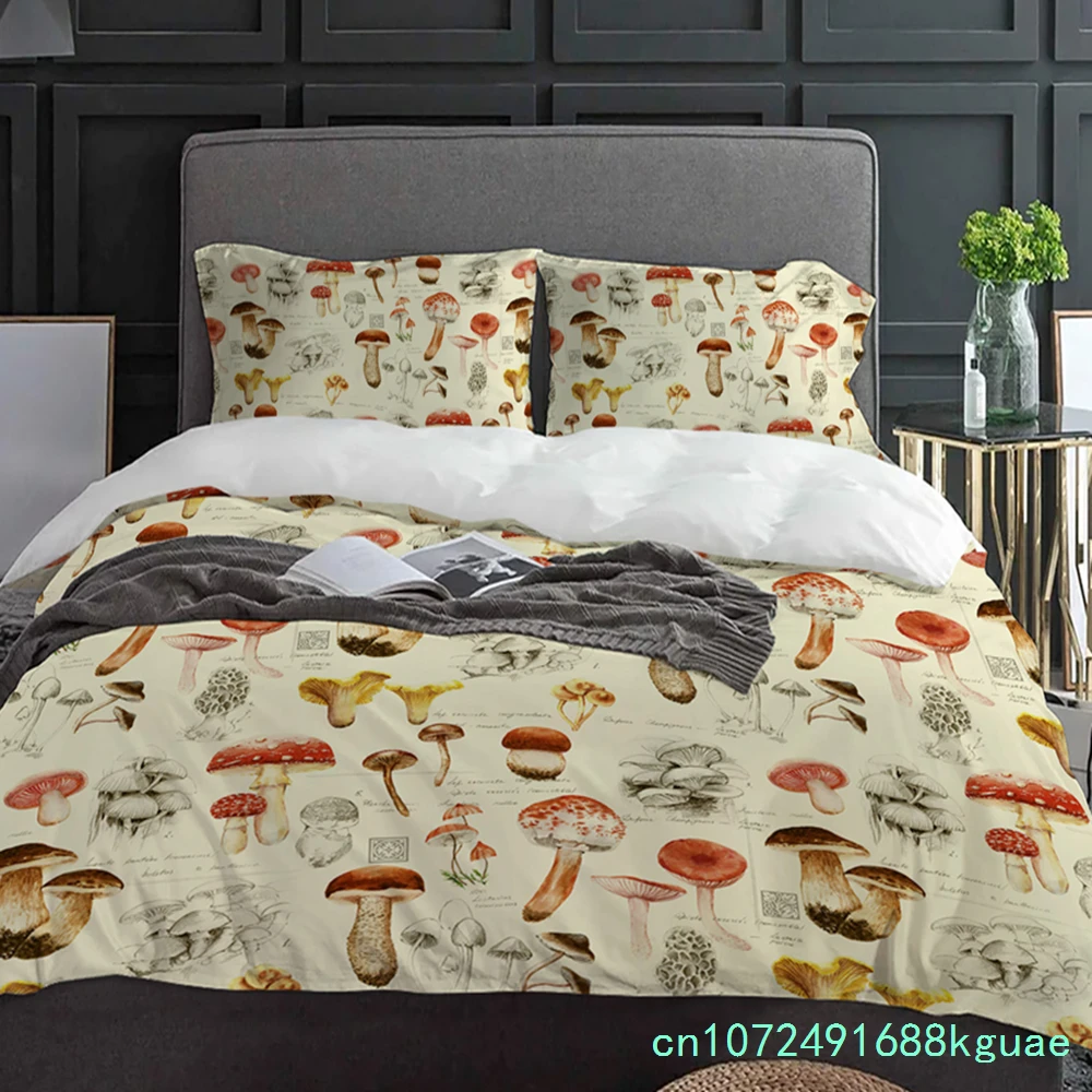 マッシュルーム柄ヴィンテージ3点寝具セット（ダブルベッド用） - Home Textiles Bedding のレビューと価格
