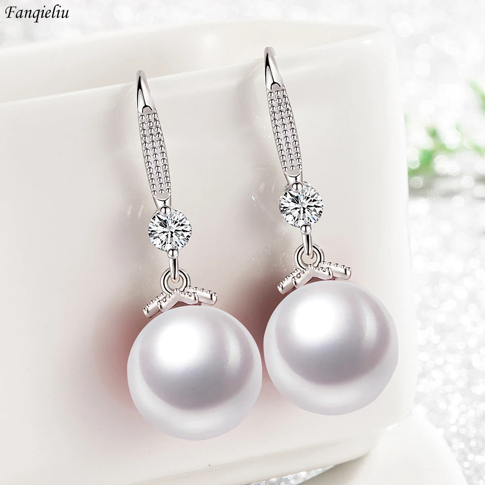 Fanqieliu Stamp 925 Silver Needle Princess CZ Zircon Pearl Drop Earrings For Woman Trendy Jewelry Girl Gift New FQL22059