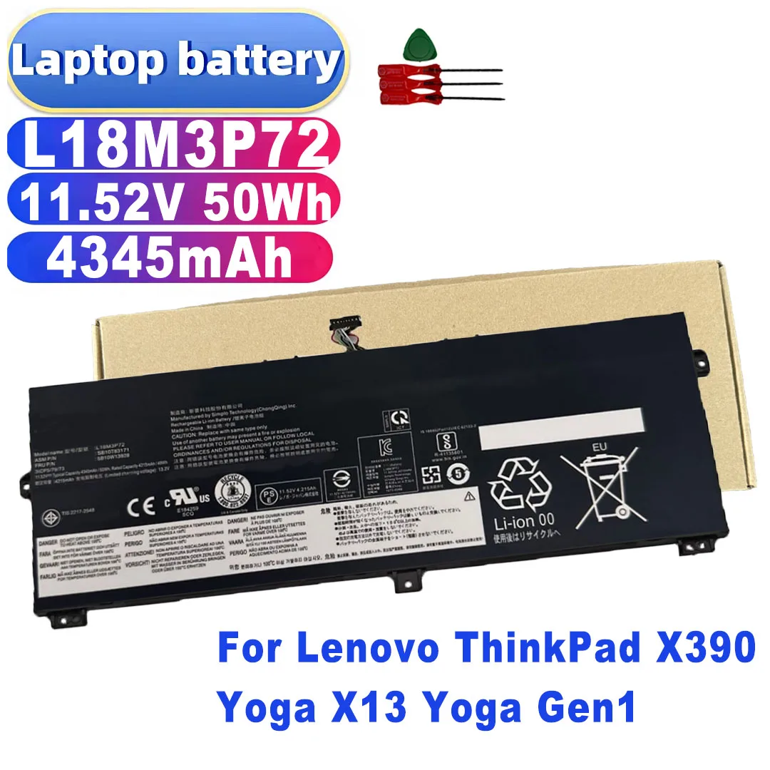 L18M3P72 L18S3P72 L19M3P71 11.52V 50Wh 4345mAh Laptop Battery for Lenovo ThinkPad X390 Yoga X13 Yoga Gen1