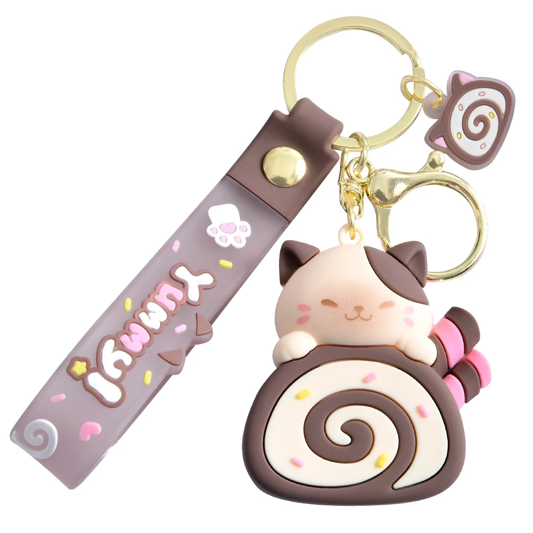 Cute Cat Cake Roll Key Chain Kawaii Kitty Keyring Cat Doll Keyring Schoolbag Pendant Accessories