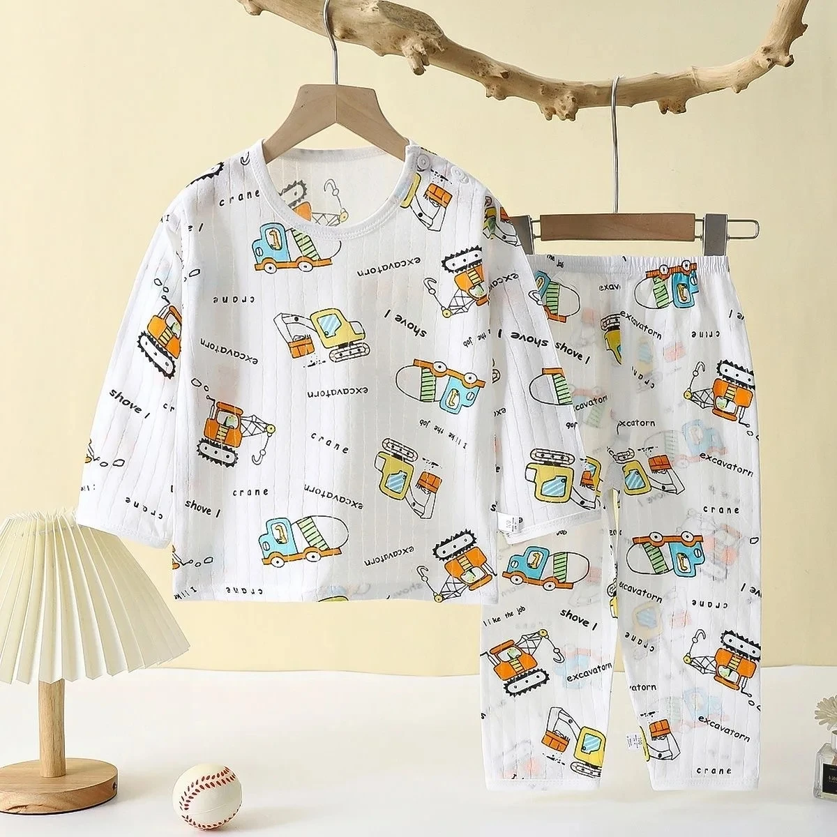 Weiches, atmungsaktives Baumwoll-Pyjama-Set für Babys und Kinder, niedliches Cartoon-Langarm-Nachtwäsche-Set für 0–5 Jahre – Detail 4