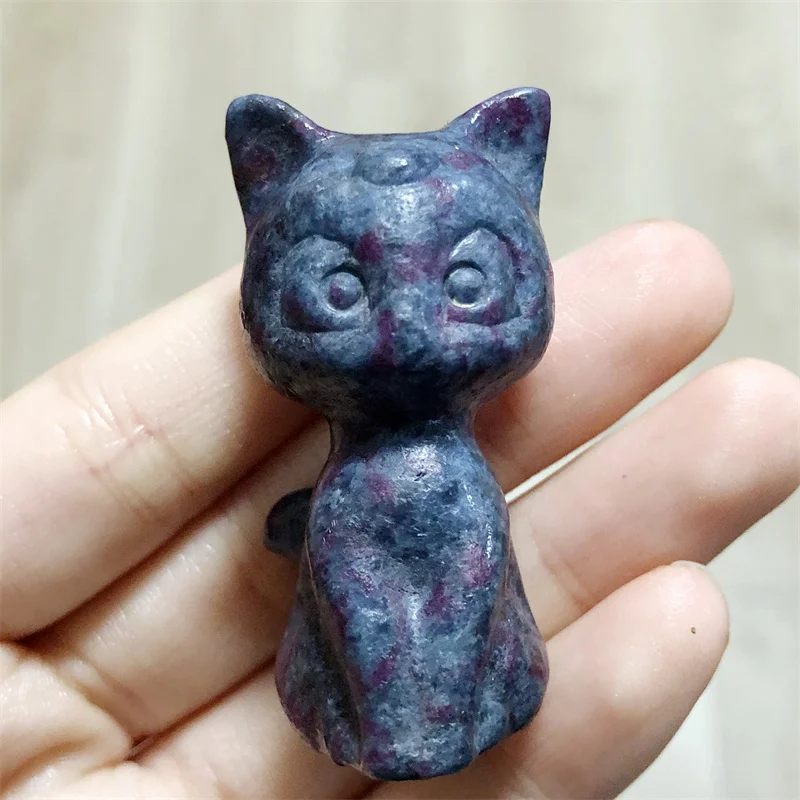 

4.8cm Natural Lepidolite Crystal Moon Cat Carving Polished Animal Crafts Quartz Healing Gemstone For Home Decorations 1pcs