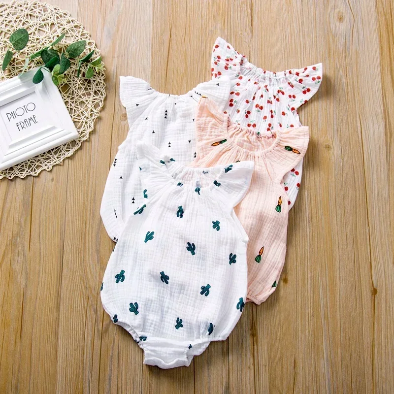 Summer Newborn Infant Baby Girls Romper Muslin Cotton Linen Infant Romper Playsuit Jumpsuit Fashion Baby Clothing