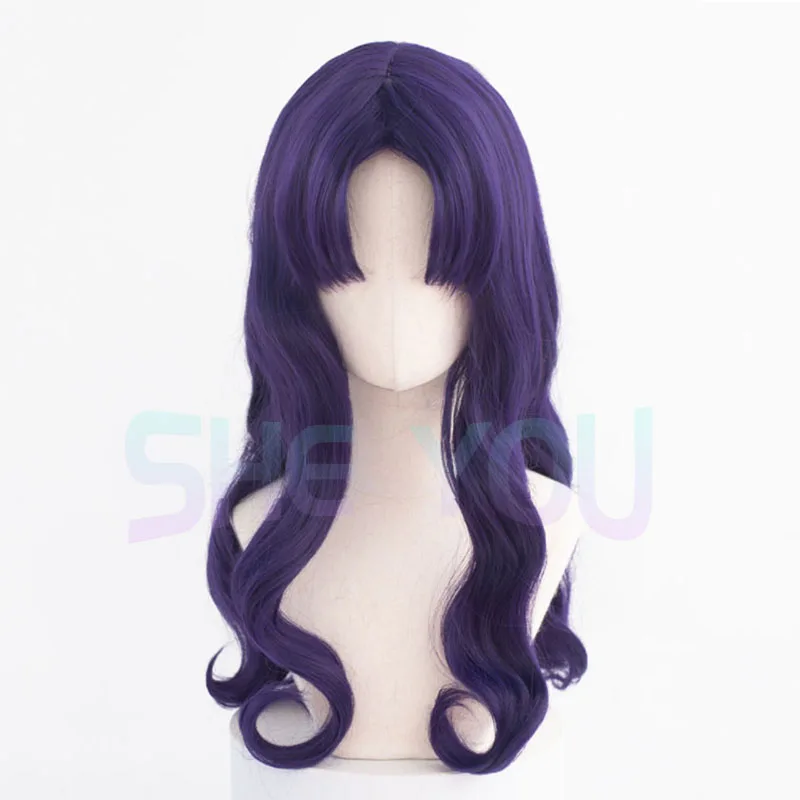 Perruque de Cosplay Violet Foncé Misato Katsuragi, avec Bonnet, de Haute Qualité