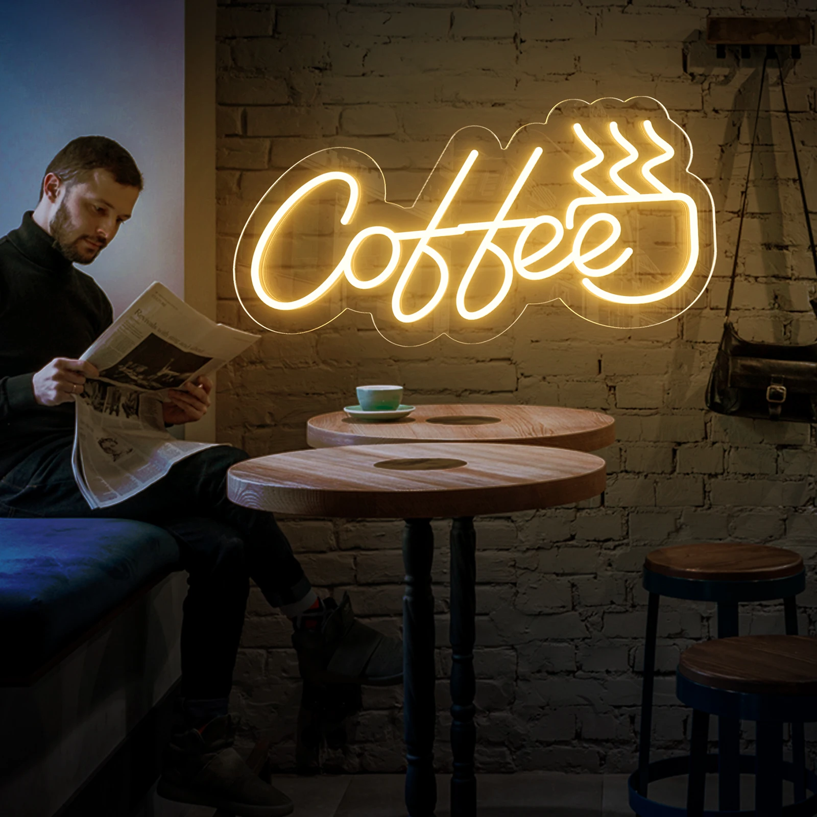 Coffee With Cup LED Neon Art Sign Light For Party Room Pub Club Milk Tea Coffee Shop Restaurant Wall Decoration Gifts 16''*7.9''