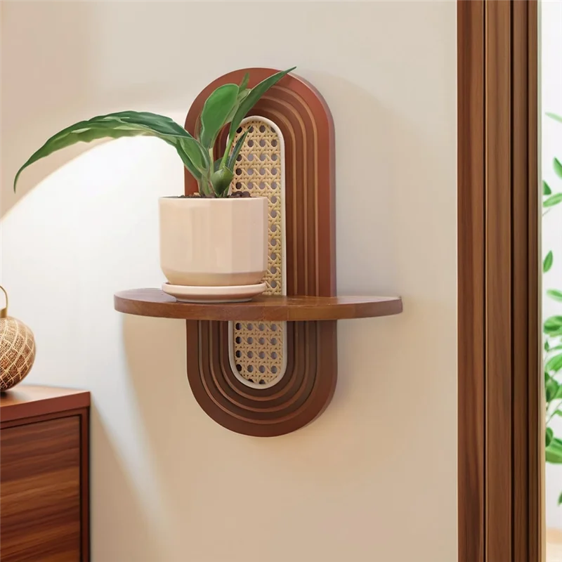 

【Секь-только!】Набор настенных полков из ротанга из 2 штук, деревенские плавающие полки в стиле бохо для маленьких растений, украшение для картин, настенное крепление