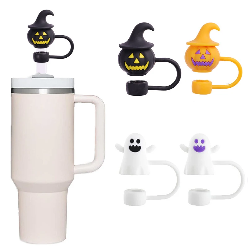 1/4Pcs Halloween Pumpkin Ghost Straw Caps Reusable Straw Cap 8-10mm Food Grade Dustproof Straw Stopper Baby Cup Accessories