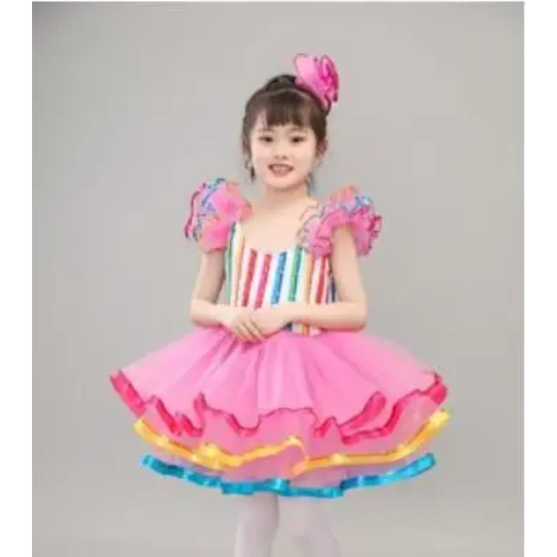 Ropa de salón de baile para niños, Falda corta de baile moderno con lentejuelas, vestido de baile de jazz para niña, falda de princesa de boda