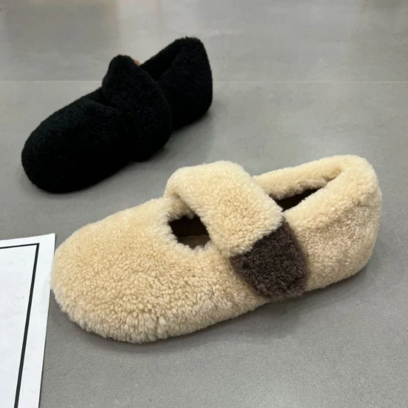 Winter Fleece Plus Velvet Warm Women Loafers Lambwool Plush Platform Peas Shoes Non-slip Lightweight Casual Round Toe Zapato New