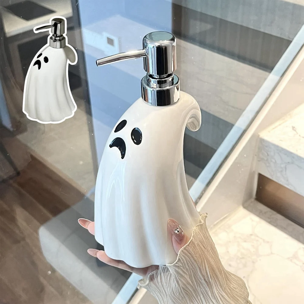 ABRB-ハロウィンゴーストソープディスペンサー、詰め替え可能なゴーストソープディスペンサー、バスルーム、寝室、キッチン用