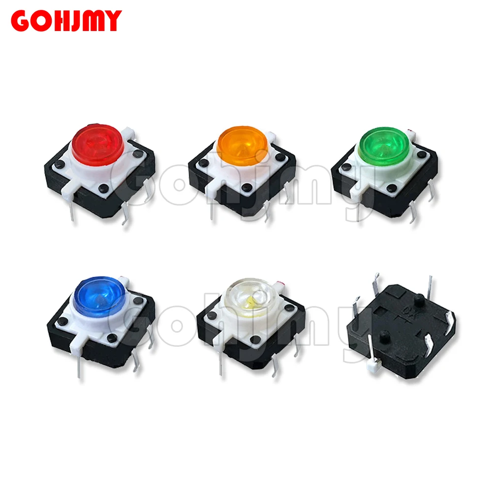 5PCS 12X12X7.3mm touch button switch momentary touch LED 5 colors 12*12*7.3mm 12*12*7.3 red green blue yellow white with light