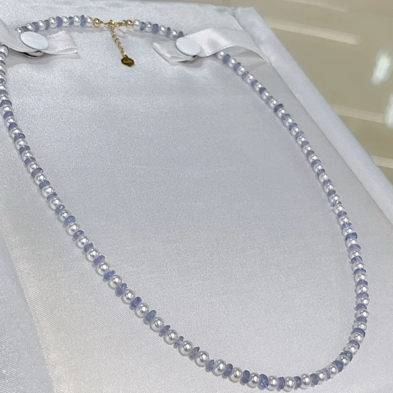 

SGARIT ювелирное ожерелье из 18-каратного золота для женщин, ожерелье из натурального пресноводного жемчуга Авроры в сочетании с танзанитом, подвески-цепочка-колье