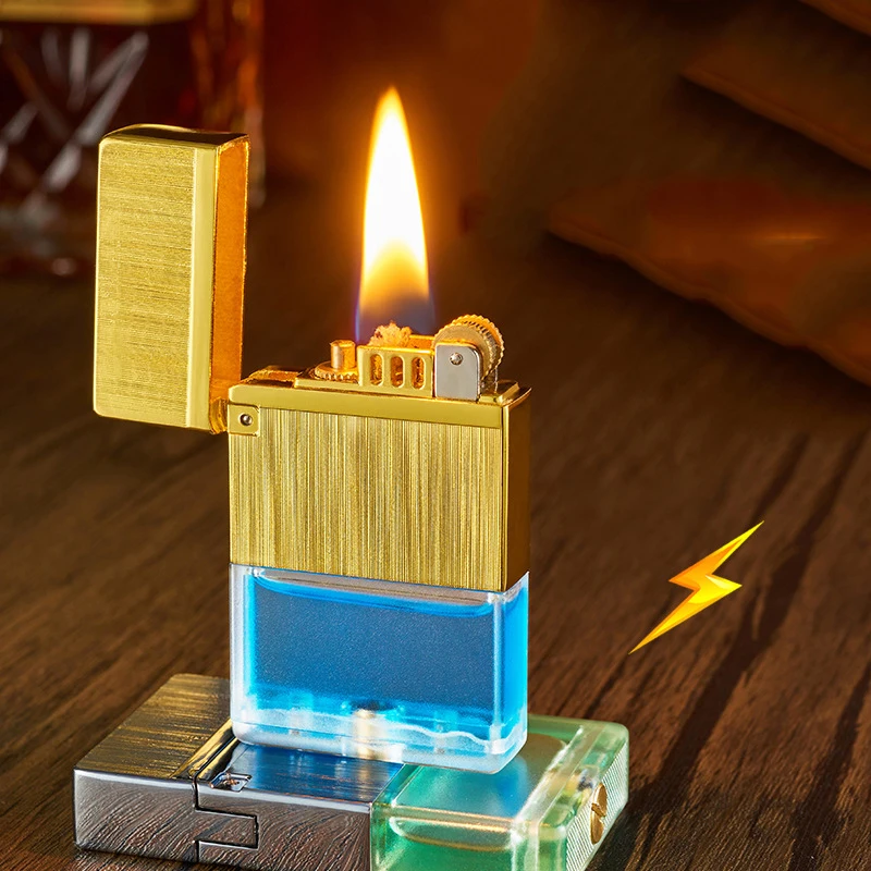 Kerosene Lighter Transparent Oil Bin Lang Sound Steel Sound Grinding Wheel Lighter Smoke Accesoires