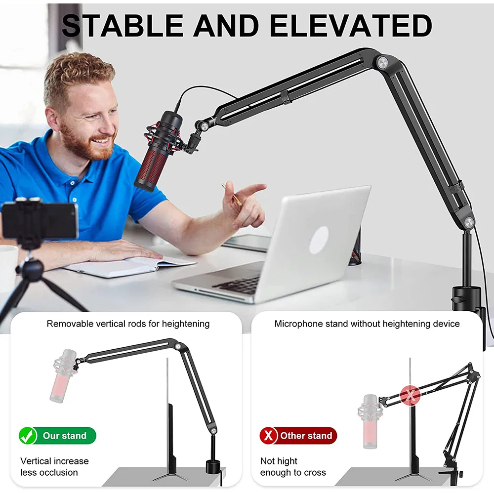 HyperX SoloCast mikrofon stojak biurko regulowany kompaktowy mikrofon zawieszenie wysięgnik stojak na ramię Razer Seiren X niebieski Yeti