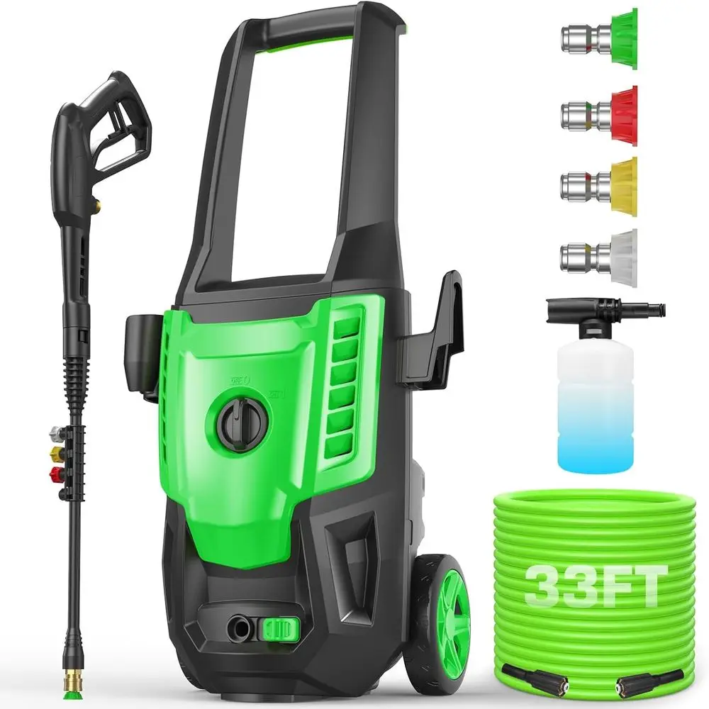

Pressure Cleaner, High Power Cleaner Machine, with 4 Nozzles and Soap Bottle for Cars/Fences/Driveways/Home/Patios (Light Green)