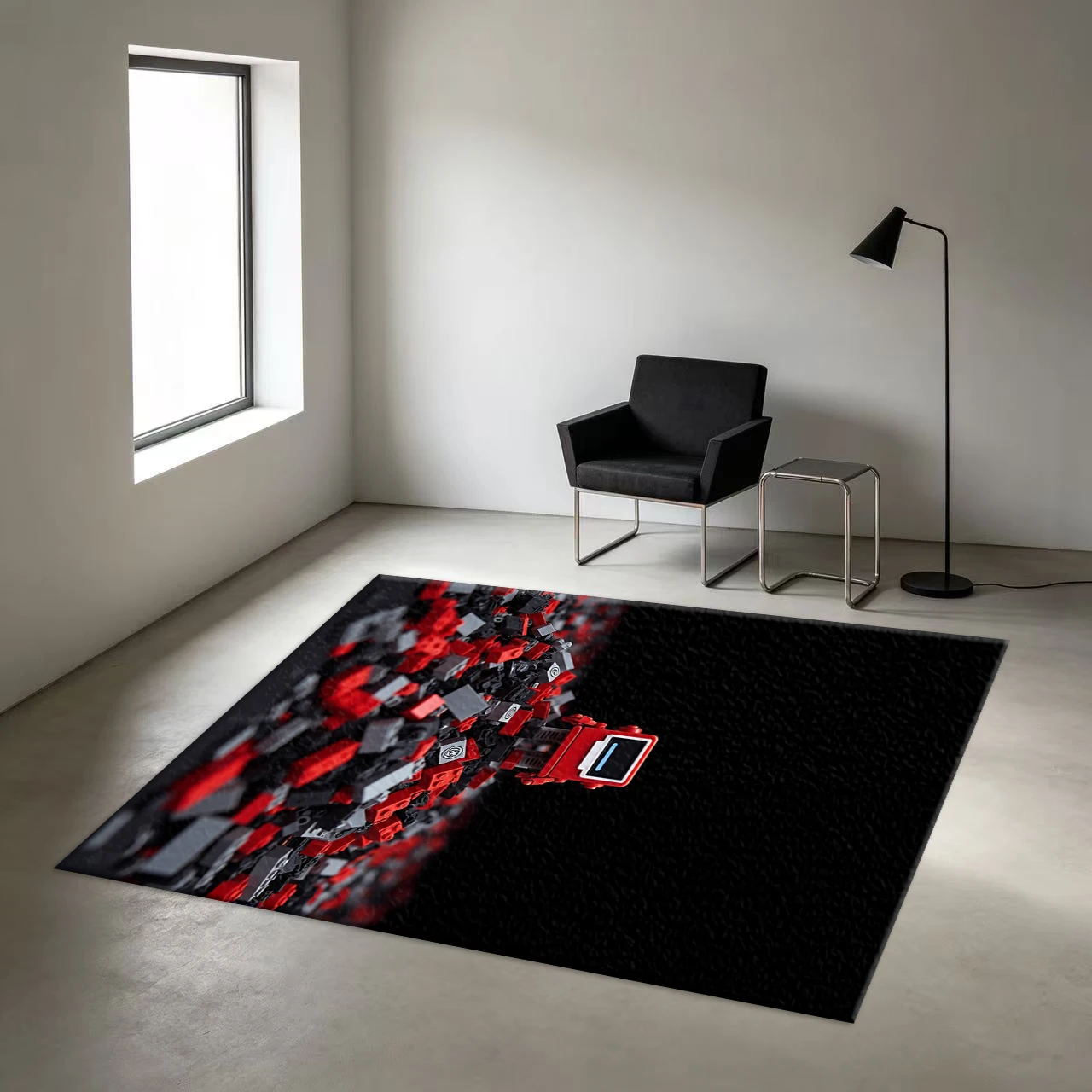Creative Red Robot Building Block Carpet, Novel Artistic Carpet, Suitable for Indoor Apartment Home Decoration