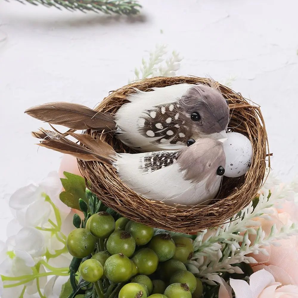 Lawn Decor Garden Craft Vine Nature Home House Decoration Realistic Feathered Birds Egg Artificial Craft Birds Bird Nest