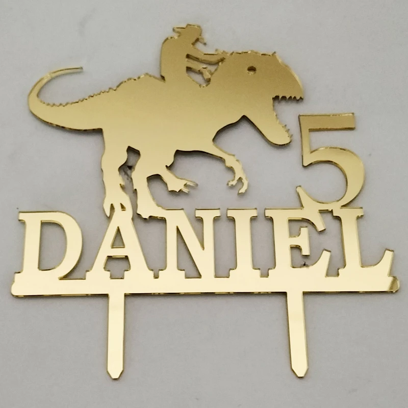 شخصية اسم العمر كاوبوي ركوب ديناصور الصور الظلية ل ديناصور موضوع حفلة عيد ميلاد كعكة الديكور توبر YC345 #4