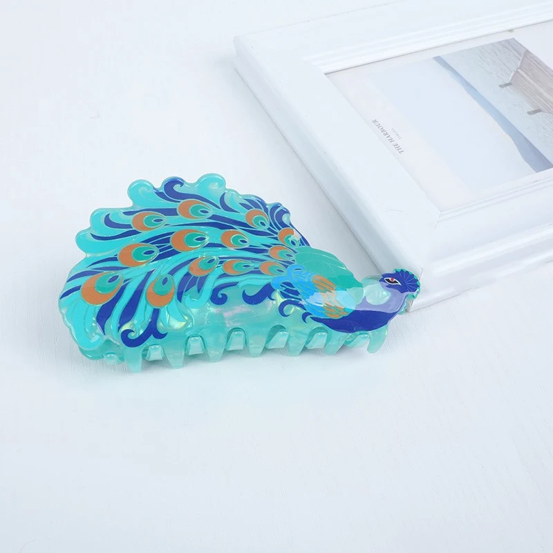 مشبك شعر أنيق على شكل طاووس، مشبك كعكة القرش الخلفي المألوف، مشبك ذيل مضاد للانزلاق، إكسسوارات شعر شعبية #2