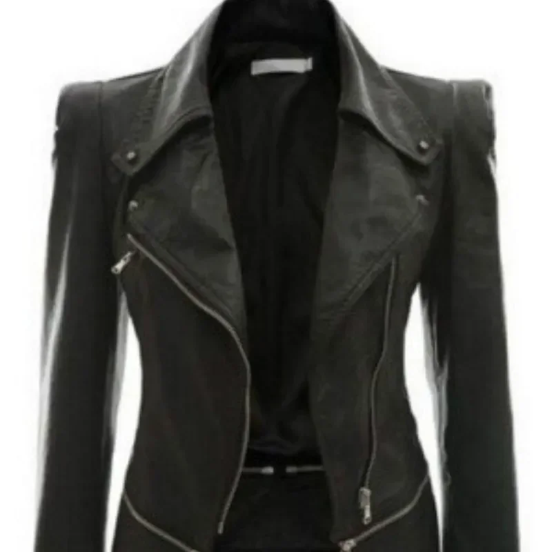 2022 Autumn Women faux Leather Jacket Gothic Black moto jacket Zippers Long sleeve Goth Female PU Faux Leather Jackets