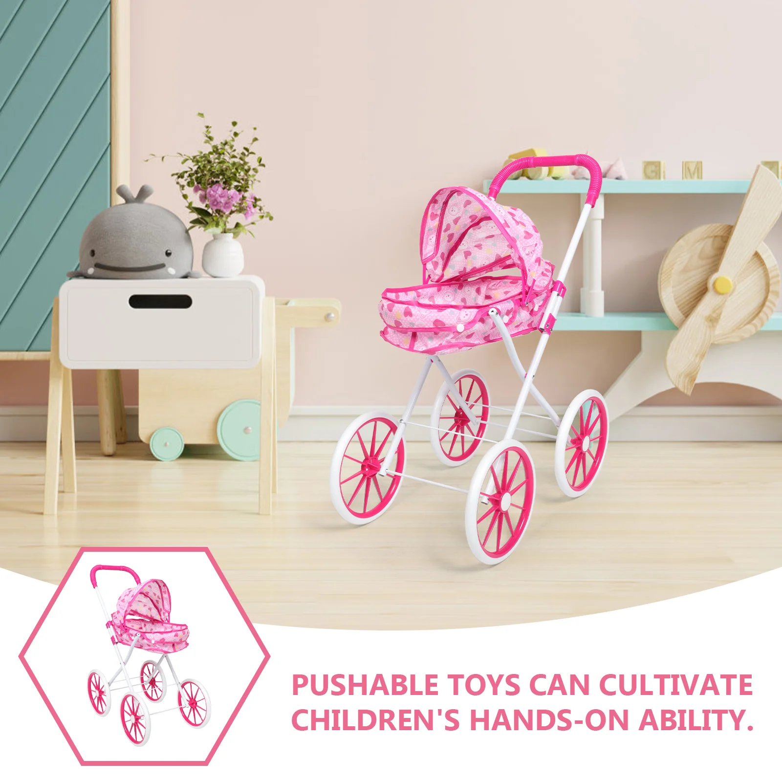 Trolley Toy Baby Pram Carriage Carrier for Dolls Reborn Pretend Stroller Iron Frame Miniature