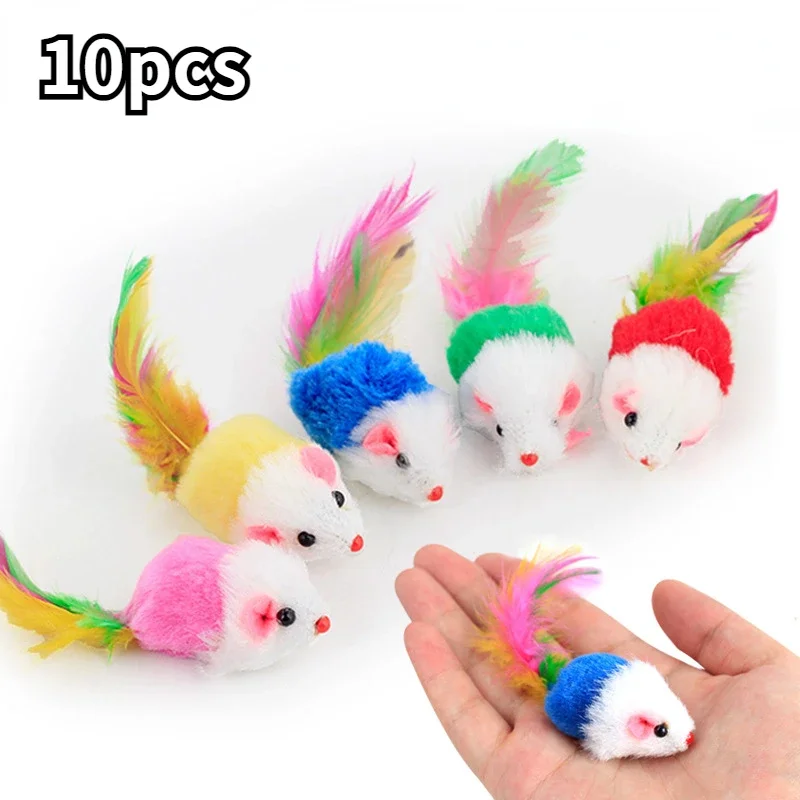 1/5/10PCS Cute Mini Soft Fleece False Mouse Cat Toys Colorful Feather Funny Playing Training Toys for Kitten Puppy Pet Supplies